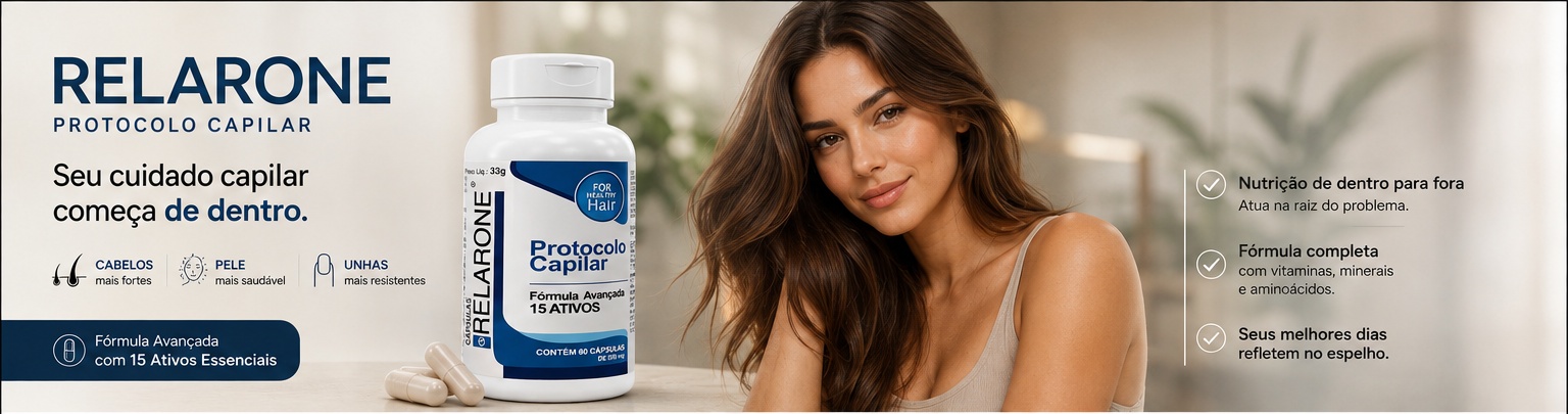 RELARONE Protocolo Capilar com mulher e produto em composição premium